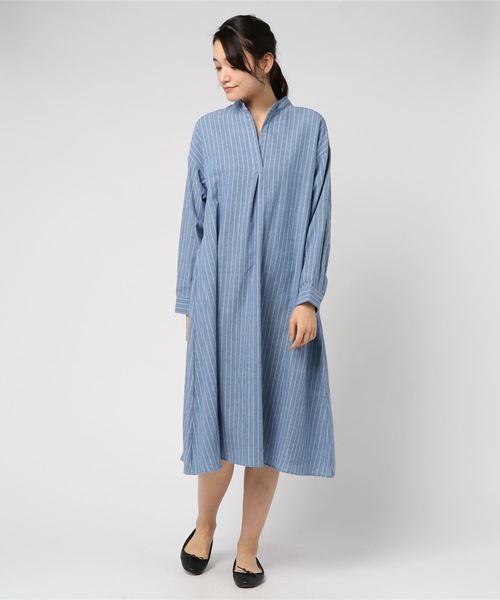 rps（アールピーエス）の「ノーカラースキッパーストライプシャツワンピース（シャツワンピース・レディース・ネイビー/ブルー・M）」の6枚目の写真
