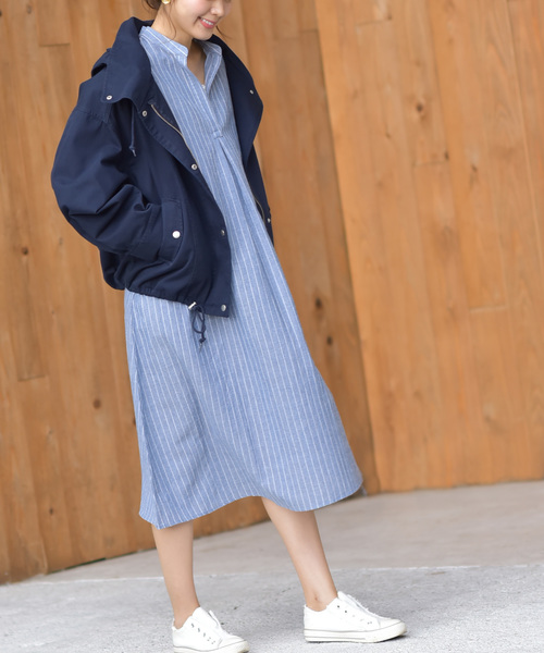 rps（アールピーエス）の「ノーカラースキッパーストライプシャツワンピース（シャツワンピース・レディース・ネイビー/ブルー・M）」の9枚目の写真