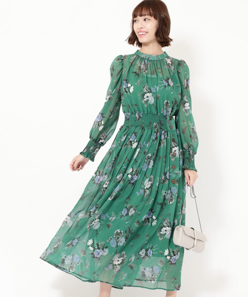 ROSE BUD 花柄前あきワンピース　ブルーグリーン ROSE BUD 花柄前あきワンピース ブルーグリーン - メルカリ