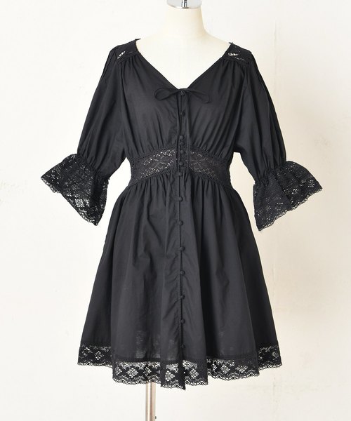 one after another NICE CLAUP（ワンアフターアナザーナイスクラップ）の「レース切替えコットンチュニック（チュニック・レディース・ブラック/オフホワイト/アイボリー/ラベンダー・FREE）」の7枚目の写真