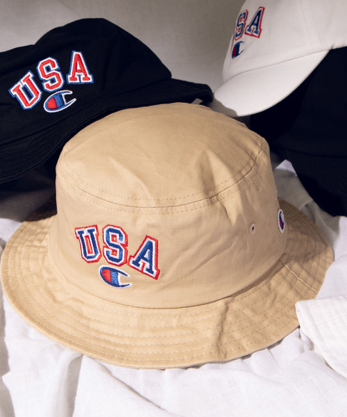Champion(チャンピオン)の「WEGO/Champion USAロゴバケットハット(ハット・メンズ・ホワイト/ブラック/ベージュ・FREE)」の3枚目の写真