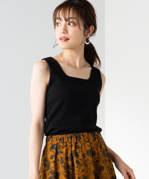 WEGO（ウィゴー）の「WEGO/リブスクエア2WAYタンクトップ（タンクトップ・レディース・ホワイト/ブラック/ブラウン・FREE）」の2枚目の写真