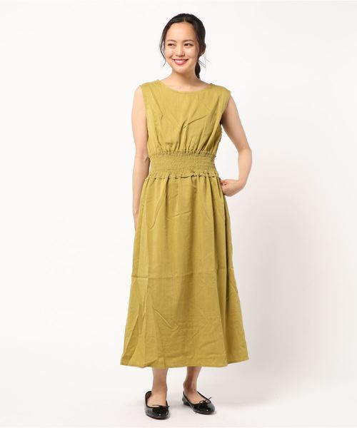 KOBE LETTUCE（コウベレタス）の「ウエストシャーリングゴムマキシ丈ワンピース（ワンピース・レディース・ベージュ/ブラック/オレンジ/イエロー・FREE）」の2枚目の写真