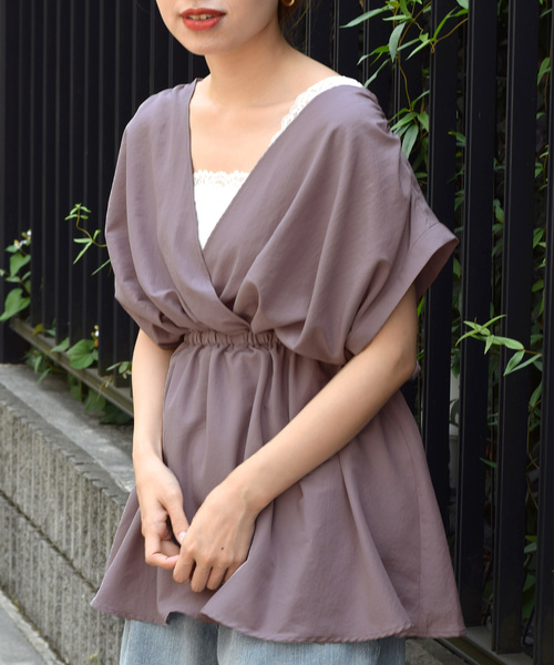 w closet(ダブルクローゼット)の「カシュクールウエストマークプルオーバー(シャツ/ブラウス・レディース・ブラック/ラベンダー/ライトベージュ・FREE)」の3枚目の写真