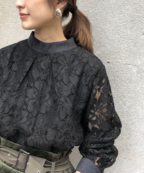 【美品】IRENE シアーレースハイネックブラウス &g'aime（アンジェム）の「【&g'aime】シアーレースハイネックブラウス