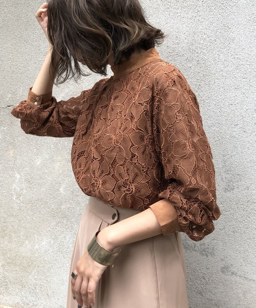 【美品】IRENE シアーレースハイネックブラウス &g'aime（アンジェム）の「【&g'aime】シアーレースハイネックブラウス
