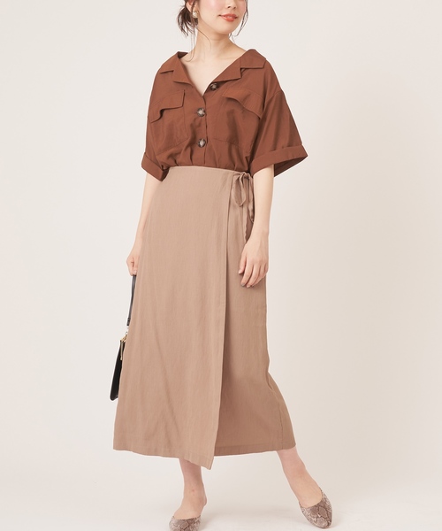 natural couture(ナチュラルクチュール)の「ラップ風タイトスカート(スカート・レディース・ブラック/ベージュ/ブラウン/オレンジ・FREE)」の1枚目の写真