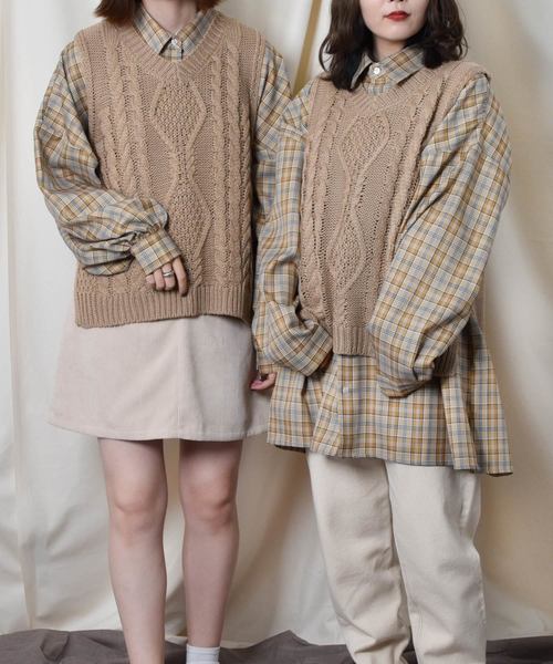 PairPair（ペアペア）の「チェック柄袖ボリュームシャツ（シャツ/ブラウス・レディース・ブラック/ベージュ・FREE）」の3枚目の写真