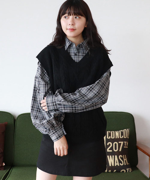 PairPair（ペアペア）の「チェック柄袖ボリュームシャツ（シャツ/ブラウス・レディース・ブラック/ベージュ・FREE）」の7枚目の写真