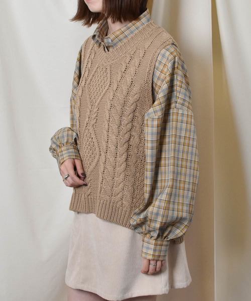 PairPair（ペアペア）の「チェック柄袖ボリュームシャツ（シャツ/ブラウス・レディース・ブラック/ベージュ・FREE）」の12枚目の写真