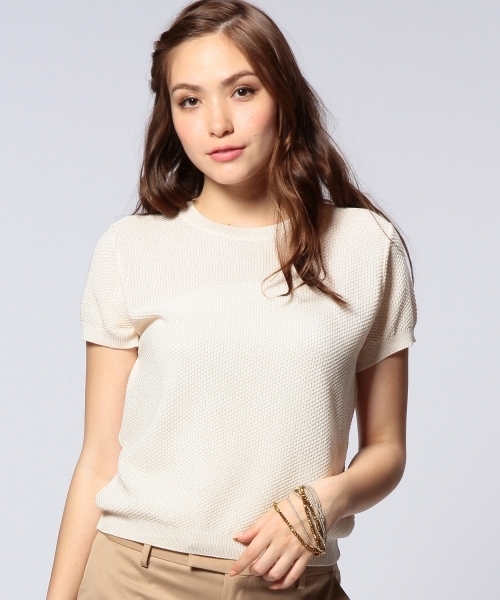 UNITED ARROWS（ユナイテッドアローズ）の「UAW C/P カノコ ショートスリーブ ニット ◆（ニット/セーター・レディース・オフホワイト/レッド/ネイビー・フリー）」の2枚目の写真