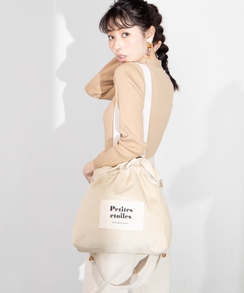 WEGO（ウィゴー）の「WEGO/コーデュロイ巾着2wayショルダートートバッグ（トートバッグ・レディース・ライトグレー/ベージュ・FREE）」の18枚目の写真