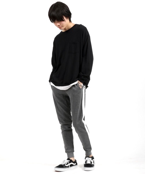 Salong hameu（サロン ハミュー）の「無地・サイドライン スウェット ジョガーパンツ メンズ レディース/トラックパンツ/スリムシルエット（スウェットパンツ・メンズ・グレー系その他2/ブラック系その他/ブラック系その他2/グレー系その他4/グレー系その他3/ブラック/グレー/グレー系その他/チャコール/ブルー系その他2/ネイビー/ブルー系その他・M/L/LL/S）」の17枚目の写真