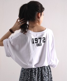 1972 オーバーサイズ バックプリントロング丈クルーネックロゴTシャツ(半袖)