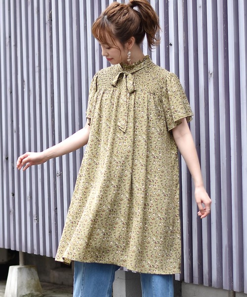 Ems Excite エムズエキサイト の ボウタイ花柄ワンピース ワンピース Wear Ems Excite エムズエキサイト の ボウタイ花柄ワンピース ワンピース Wear