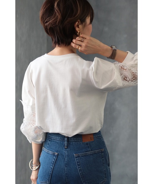 Bonjour Sagan(ボンジュールサガン)の「袖刺繍プルオーバー(Tシャツ/カットソー・レディース・ホワイト/ブラック・FREE)」の5枚目の写真