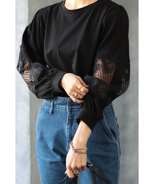 Bonjour Sagan(ボンジュールサガン)の「袖刺繍プルオーバー(Tシャツ/カットソー・レディース・ホワイト/ブラック・FREE)」の10枚目の写真