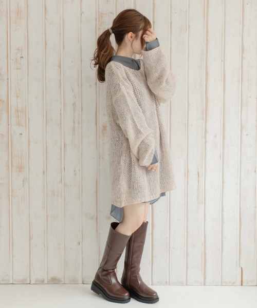 Mysa&Liina（ミーサリーナ）の「モヘアタッチ透かしニット×長袖TシャツSET（ニット/セーター・レディース・ブルー/ブラック/イエロー/ベージュ・M）」の15枚目の写真