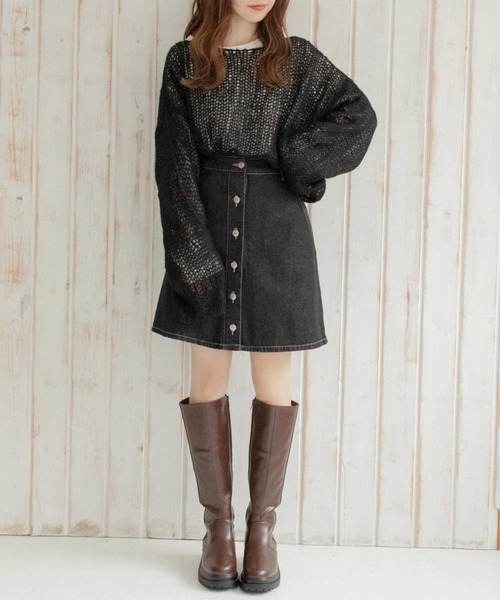 Mysa&Liina（ミーサリーナ）の「モヘアタッチ透かしニット×長袖TシャツSET（ニット/セーター・レディース・ブルー/ブラック/イエロー/ベージュ・M）」の7枚目の写真