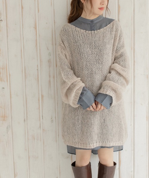 Mysa&Liina（ミーサリーナ）の「モヘアタッチ透かしニット×長袖TシャツSET（ニット/セーター・レディース・ブルー/ブラック/イエロー/ベージュ・M）」の10枚目の写真