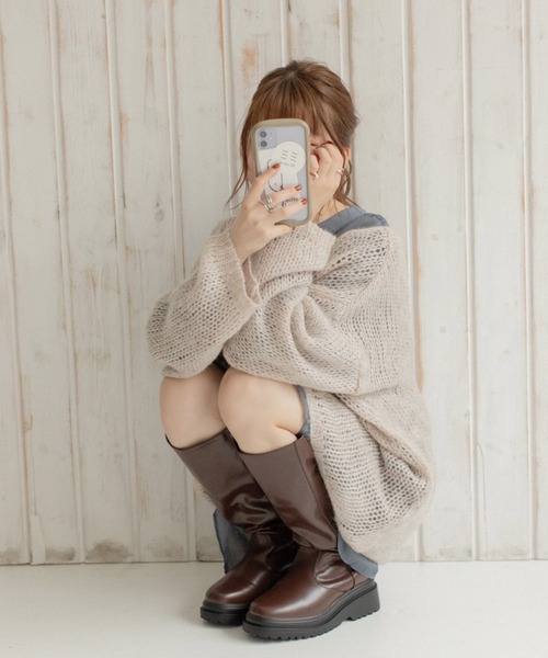 Mysa&Liina（ミーサリーナ）の「モヘアタッチ透かしニット×長袖TシャツSET（ニット/セーター・レディース・ブルー/ブラック/イエロー/ベージュ・M）」の8枚目の写真