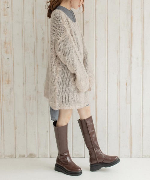 Mysa&Liina（ミーサリーナ）の「モヘアタッチ透かしニット×長袖TシャツSET（ニット/セーター・レディース・ブルー/ブラック/イエロー/ベージュ・M）」の13枚目の写真