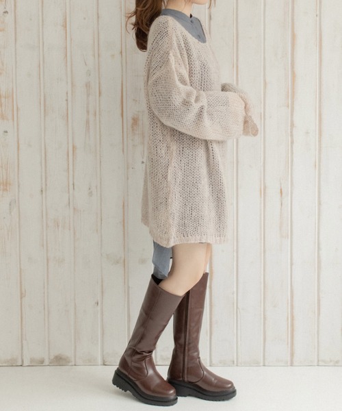 Mysa&Liina（ミーサリーナ）の「モヘアタッチ透かしニット×長袖TシャツSET（ニット/セーター・レディース・ブルー/ブラック/イエロー/ベージュ・M）」の14枚目の写真