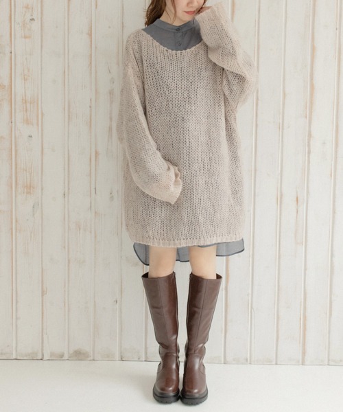 Mysa&Liina（ミーサリーナ）の「モヘアタッチ透かしニット×長袖TシャツSET（ニット/セーター・レディース・ブルー/ブラック/イエロー/ベージュ・M）」の12枚目の写真