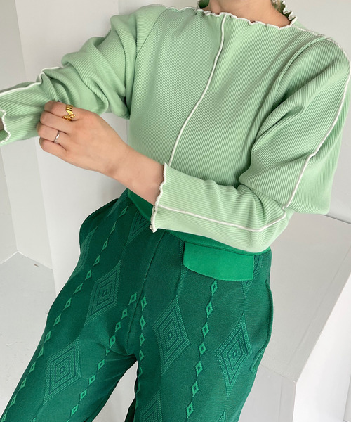 SANSeLF（サンセルフ）の「【SANSeLF】Se mellow rib tops sanwt7（ニット/セーター・レディース・ホワイト/パープル/ミント・FREE）」の4枚目の写真