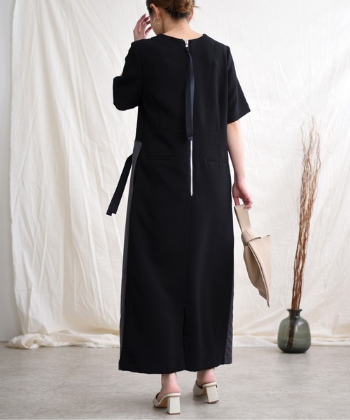 LHELBIE（レルビエ）の「バイカラーストリングスワンピース（ワンピース・レディース・ブラック/ベージュ/ダークグレー・M）」の9枚目の写真