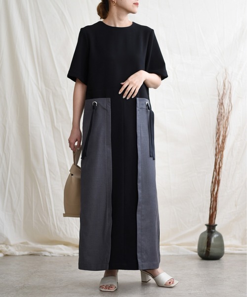 LHELBIE（レルビエ）の「バイカラーストリングスワンピース（ワンピース・レディース・ブラック/ベージュ/ダークグレー・M）」の21枚目の写真