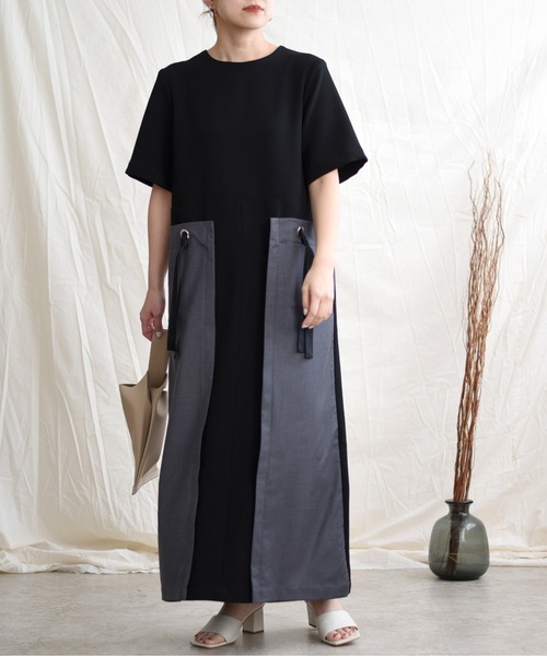 LHELBIE（レルビエ）の「バイカラーストリングスワンピース（ワンピース・レディース・ブラック/ベージュ/ダークグレー・M）」の15枚目の写真