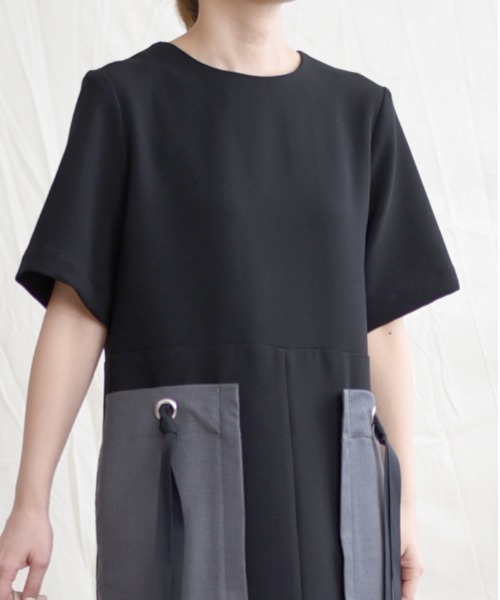 LHELBIE（レルビエ）の「バイカラーストリングスワンピース（ワンピース・レディース・ブラック/ベージュ/ダークグレー・M）」の16枚目の写真