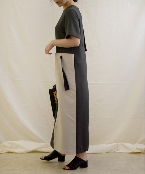 LHELBIE（レルビエ）の「バイカラーストリングスワンピース（ワンピース・レディース・ブラック/ベージュ/ダークグレー・M）」の10枚目の写真