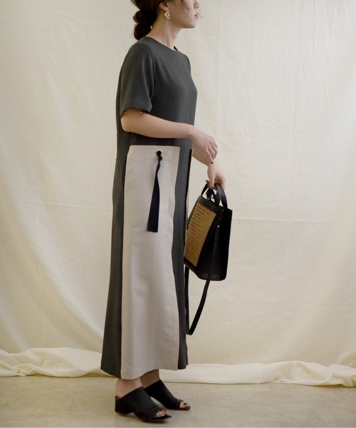 LHELBIE（レルビエ）の「バイカラーストリングスワンピース（ワンピース・レディース・ブラック/ベージュ/ダークグレー・M）」の7枚目の写真