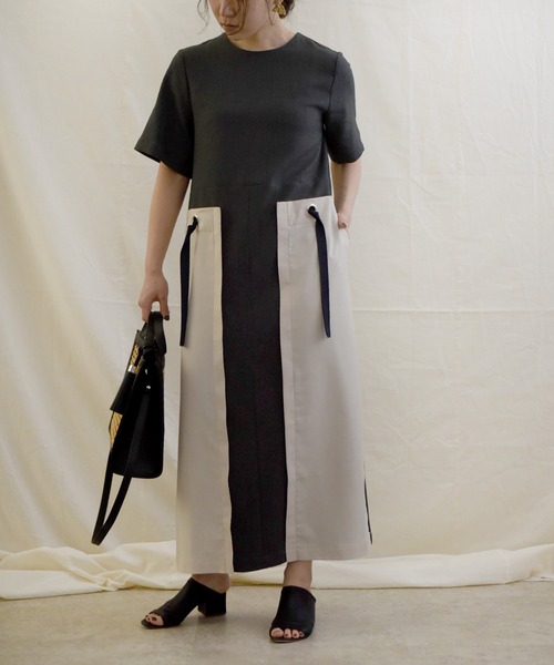 LHELBIE（レルビエ）の「バイカラーストリングスワンピース（ワンピース・レディース・ブラック/ベージュ/ダークグレー・M）」の19枚目の写真