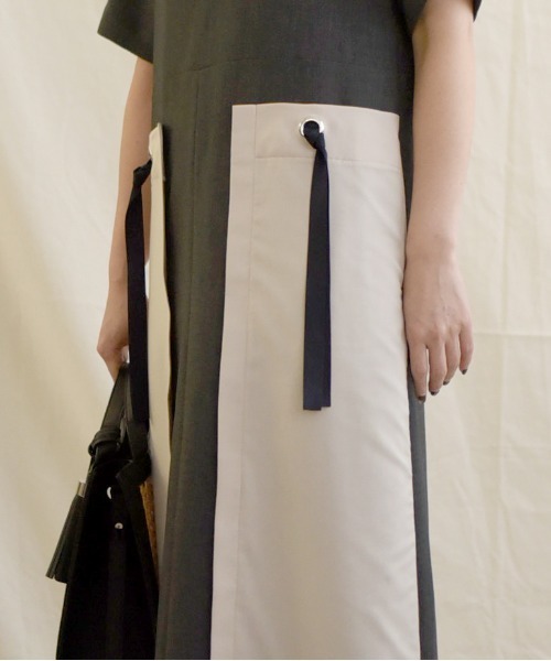 LHELBIE（レルビエ）の「バイカラーストリングスワンピース（ワンピース・レディース・ブラック/ベージュ/ダークグレー・M）」の14枚目の写真