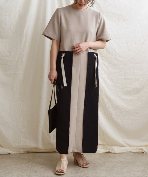 LHELBIE（レルビエ）の「バイカラーストリングスワンピース（ワンピース・レディース・ブラック/ベージュ/ダークグレー・M）」の20枚目の写真