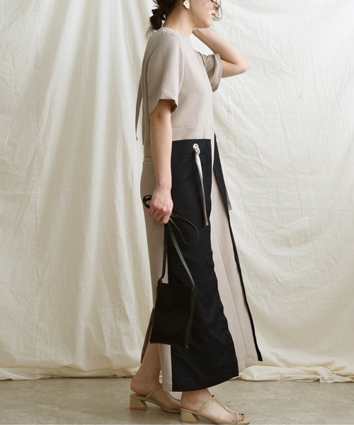 LHELBIE（レルビエ）の「バイカラーストリングスワンピース（ワンピース・レディース・ブラック/ベージュ/ダークグレー・M）」の12枚目の写真