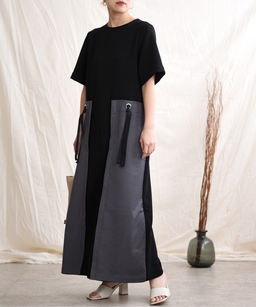 LHELBIE（レルビエ）の「バイカラーストリングスワンピース（ワンピース・レディース・ブラック/ベージュ/ダークグレー・M）」の4枚目の写真