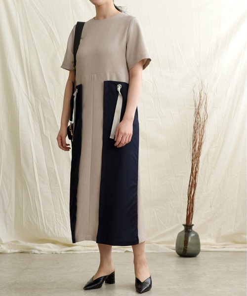 LHELBIE（レルビエ）の「バイカラーストリングスワンピース（ワンピース・レディース・ブラック/ベージュ/ダークグレー・M）」の6枚目の写真