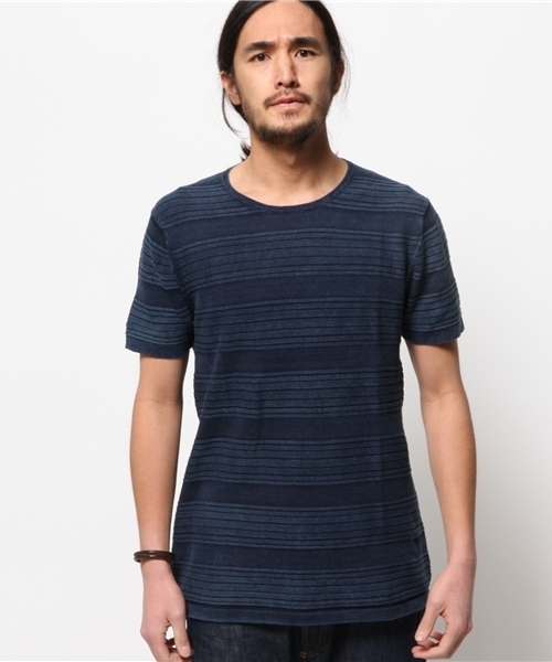 Denime（ドゥニーム）の「【SUFFE】KNIT BORDER SHORT-SLEEVE TEE/スッフェ　半袖ニットボーダーTシャツ（Tシャツ/カットソー・メンズ・ホワイト/ネイビー・MEDIUM/LARGE）」の3枚目の写真