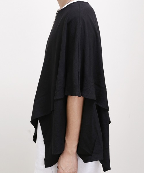 minsobi（ミンソビ）の「ポンチョ風カットソー ビッグシルエットレイヤードT　半袖　ユニセックス（Tシャツ/カットソー・メンズ・ホワイト/ブラック・FREE）」の12枚目の写真