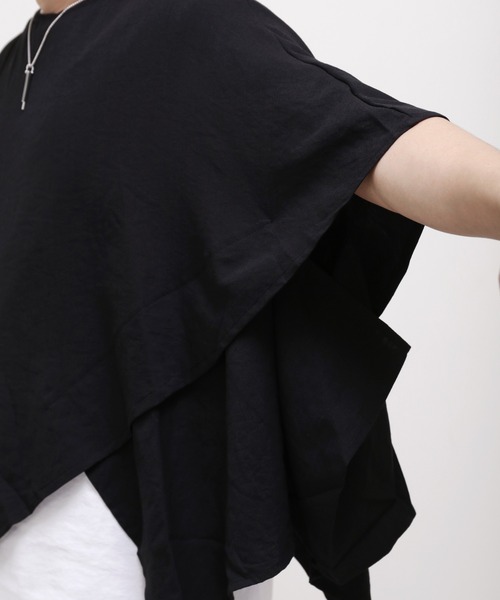 minsobi（ミンソビ）の「ポンチョ風カットソー ビッグシルエットレイヤードT　半袖　ユニセックス（Tシャツ/カットソー・メンズ・ホワイト/ブラック・FREE）」の15枚目の写真