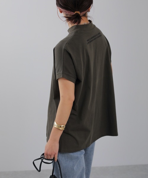 ap retro(アプレトロ)の「バックロゴモックネックフレンチスリーブTEE【ZOZO限定アイテム】(Tシャツ/カットソー・レディース・チャコールグレー/ライトブルー/ブラック/ベージュ/カーキ/アイボリー/ブルーグリーン/ライトベージュ・FREE)」の1枚目の写真