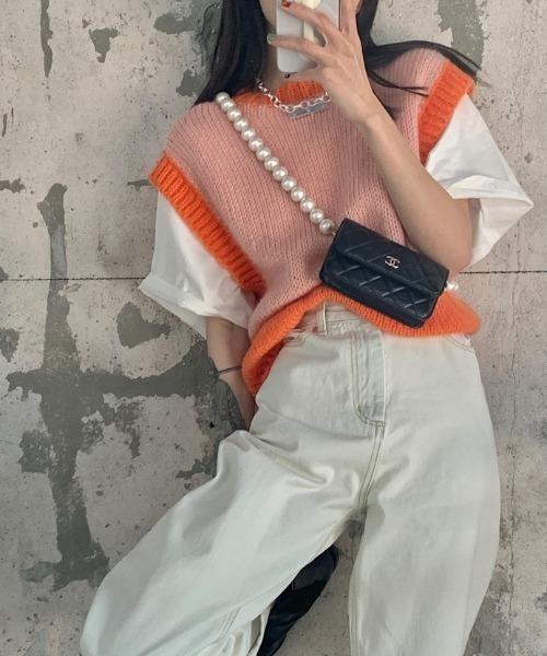 KOR（ケーオーアール）の「バイカラーニットベスト（ベスト・レディース・オレンジ系その他・FREE）」の7枚目の写真