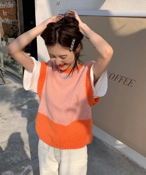 KOR（ケーオーアール）の「バイカラーニットベスト（ベスト）」 - WEAR