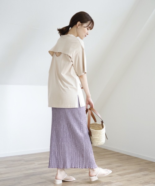 UNFIELD（アンフィールド）の「【UNFIELD バックオープンTシャツ】（Tシャツ/カットソー・レディース・チャコールグレー/アイボリー/レンガ・FREE）」の8枚目の写真