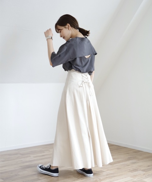 UNFIELD（アンフィールド）の「【UNFIELD バックオープンTシャツ】（Tシャツ/カットソー・レディース・チャコールグレー/アイボリー/レンガ・FREE）」の13枚目の写真