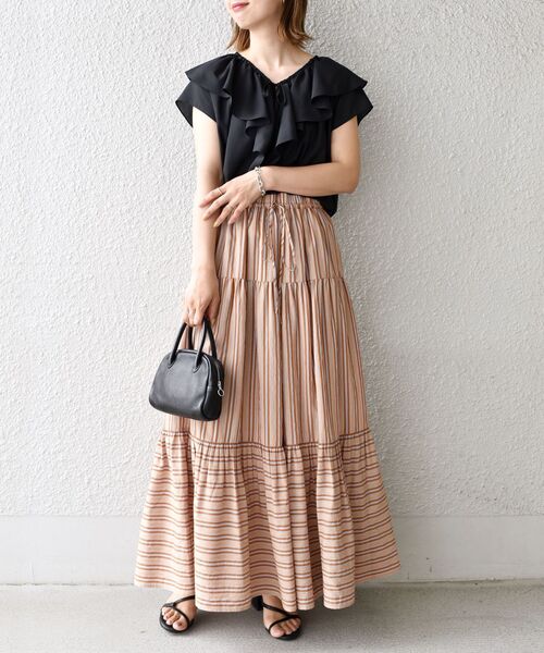 SHIPS（シップス）の「〈手洗い可能〉MANTECO ティアードスカート◇（スカート・レディース・ライトブルー/ブラウン・ONE SIZE）」の12枚目の写真